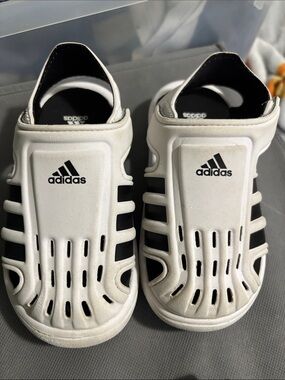 adidas Kids White and Black Ventilated Slip-On Sandals
